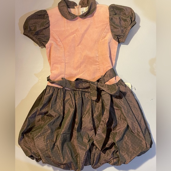 Party Dress Girls Toddler 4T NWT Lesy Italian Designer Brown Rose Pink - Picture 1 of 6